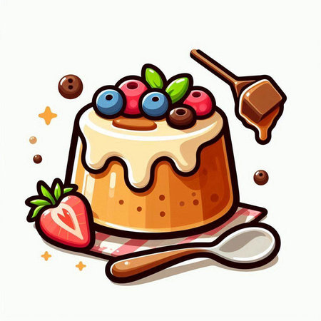 Cake with berries and chocolate on a white background. Vector illustration.のイラスト素材