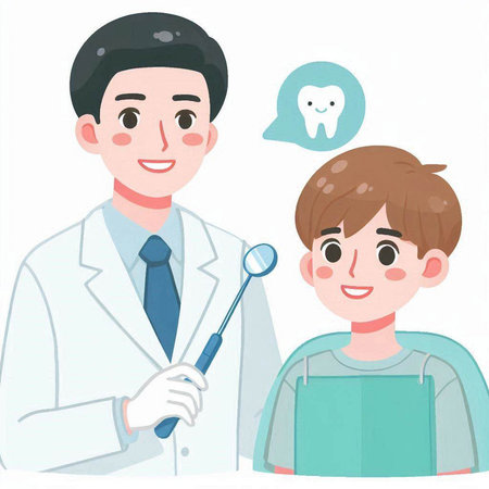 Illustration of a Dentist and a Boy with a Toothbrushのイラスト素材