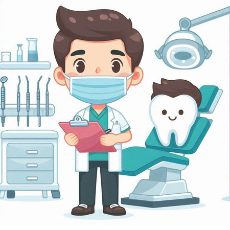 dentist with stomatology tools cartoon vector illustration graphic designのイラスト素材