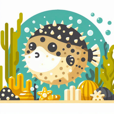 Cute hedgehog and cactus. Vector illustration in cartoon style.のイラスト素材