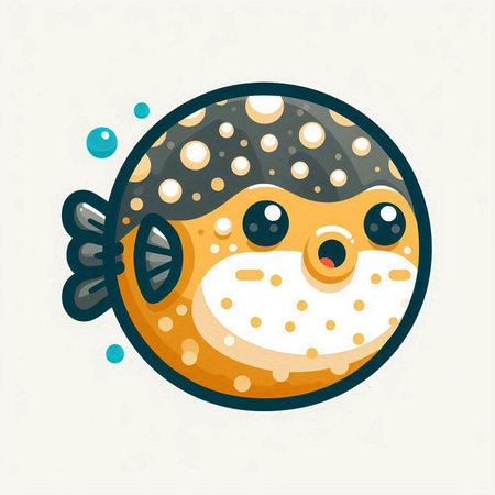 Cute cartoon puffer fish. Vector illustration on white background.のイラスト素材