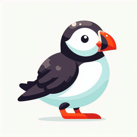 Puffin isolated on white background. Flat cartoon vector illustration.のイラスト素材