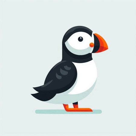 Puffin on ice. Cute cartoon animal vector illustration.のイラスト素材