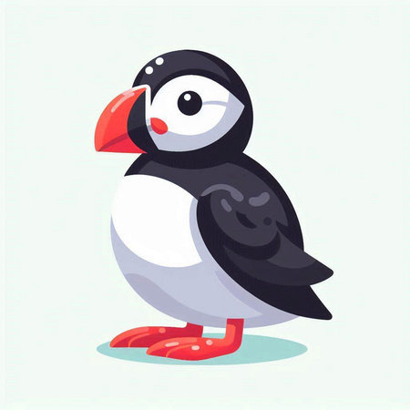 Puffin isolated on white background. Cute cartoon character. Vector illustration.のイラスト素材