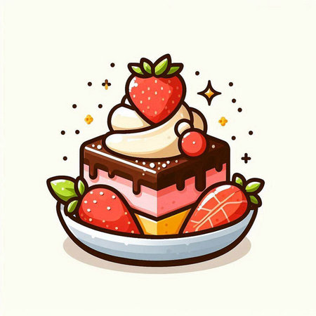 Cake with cream and strawberry on white background. Vector illustration.のイラスト素材
