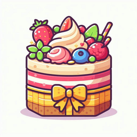 Cake with cream and berries. Vector illustration in cartoon style.のイラスト素材