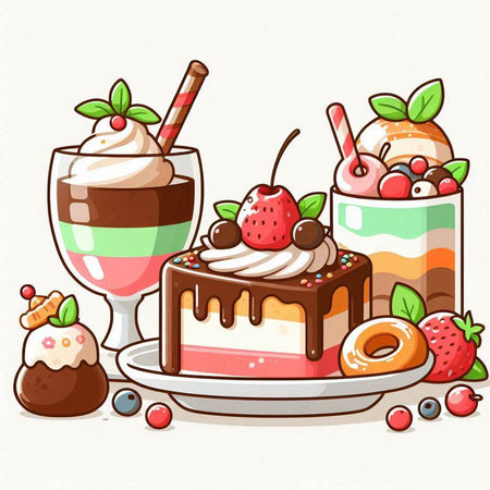 Vector illustration of a set of different types of ice cream desserts.のイラスト素材