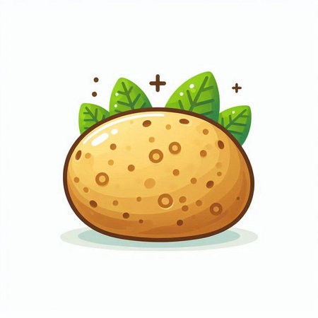 Potato with green leaves on a white background. Vector illustration.のイラスト素材