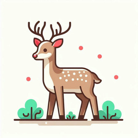 Cute deer in the forest. Vector illustration in flat style.のイラスト素材