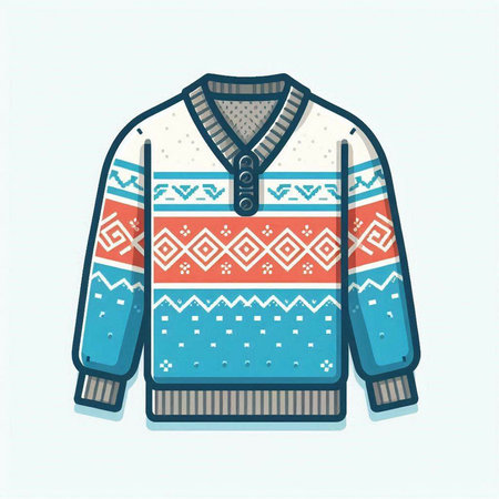 Vector illustration of knitted sweater with a pattern of geometric elements.のイラスト素材