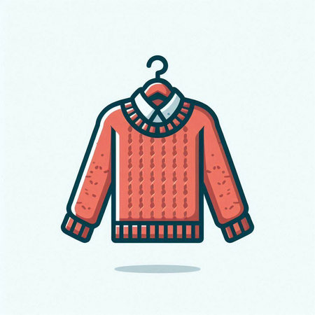 Red sweater on hanger icon. Cartoon illustration of red sweater on hanger icon for web designのイラスト素材