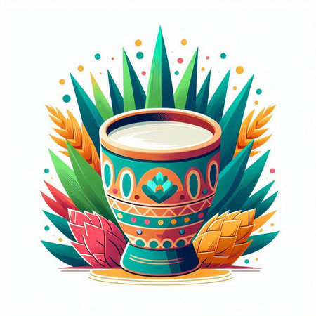 Porcelain cup with milk and hop. Vector illustration.のイラスト素材