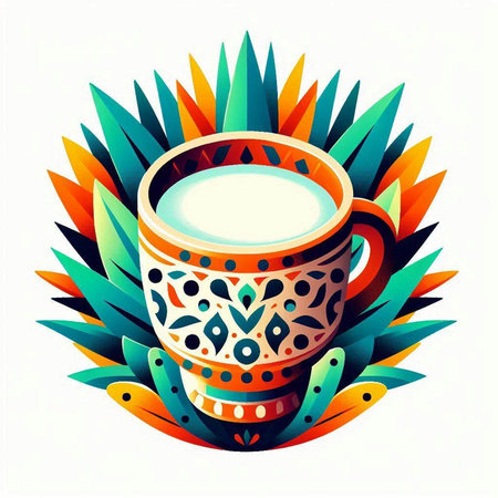 Cup of coffee with floral ornament on white background. Vector illustration.のイラスト素材