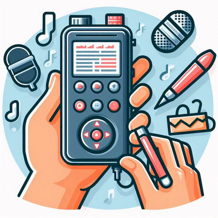 Vector illustration of hand holding remote control. Flat line art design.のイラスト素材