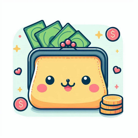 Cartoon purse with money. Vector illustration of a purse with money.のイラスト素材