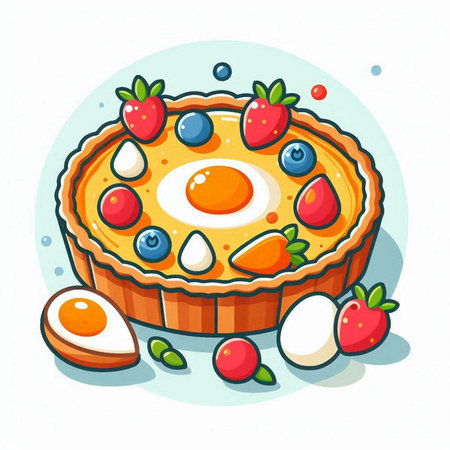 Vector illustration of a pie with strawberries, blueberries and eggs.のイラスト素材