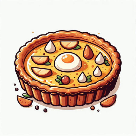 Illustration of a pie with eggs on a white background, vector illustrationのイラスト素材