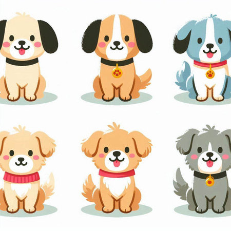 Set of cute cartoon dogs on a white background. Vector illustration.のイラスト素材