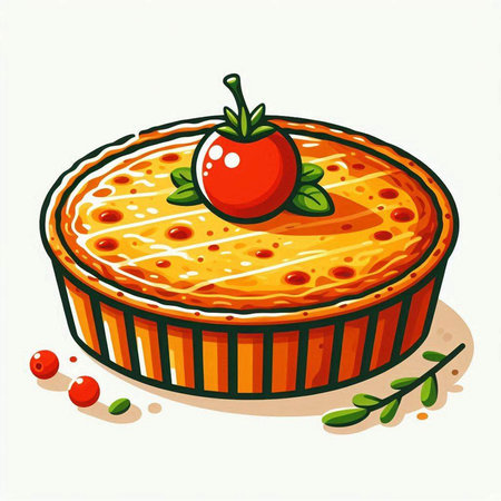 Illustration of a pie with cherry, on a white background.のイラスト素材