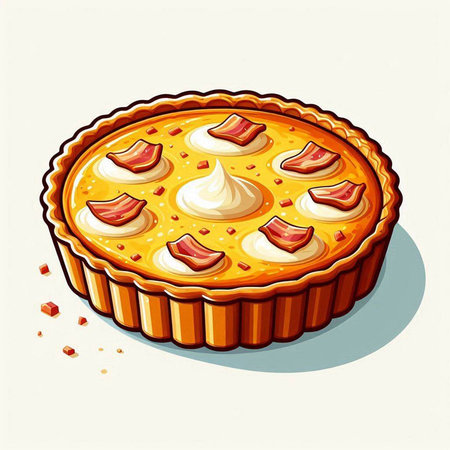 Illustration of a pie with bacon and cream on a white backgroundのイラスト素材