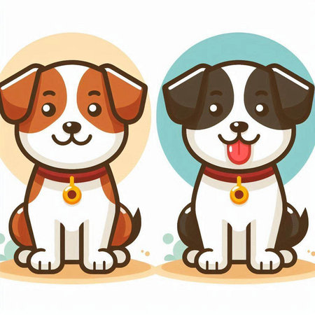 Cute dogs in cartoon style. Vector illustration of two dogs.のイラスト素材