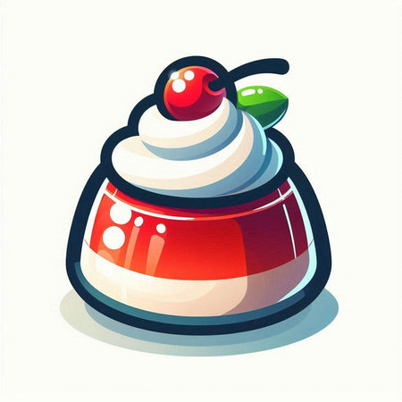 Vector illustration of a chocolate pudding with whipped cream and cherries.のイラスト素材