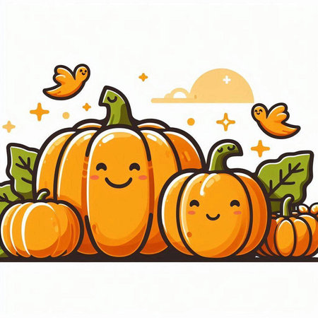 Pumpkin vector illustration. Cute cartoon character. Autumn harvest.のイラスト素材