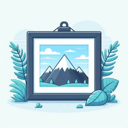 Vector illustration of a photo frame with a mountain landscape in the backgroundのイラスト素材