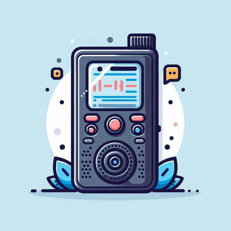 Vector illustration of digital radio player. Flat line art style design.のイラスト素材
