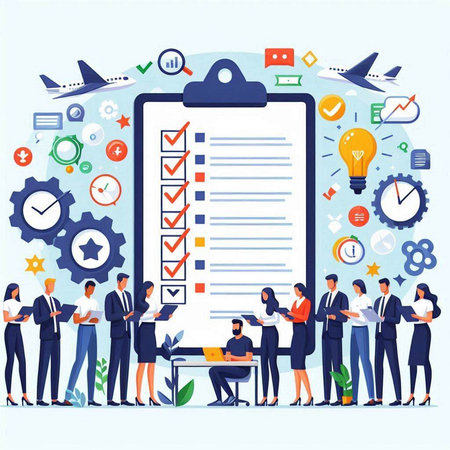 Flat design modern vector illustration concept of business planning, team work, project management.のイラスト素材