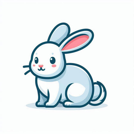 Cute cartoon rabbit on white background. Vector illustration in flat style.のイラスト素材