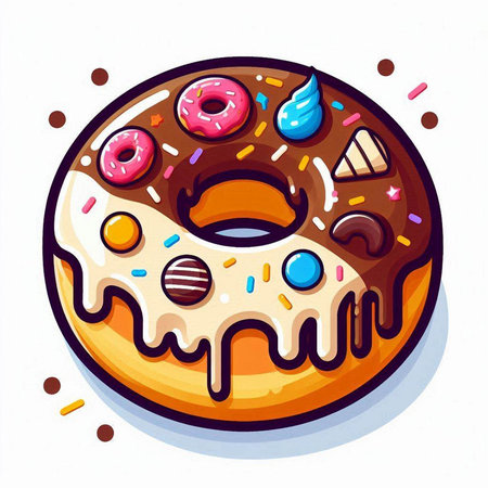 Cartoon donut with glaze and sprinkles. Vector illustration.のイラスト素材