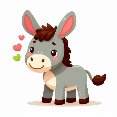 Donkey with hearts. Cute cartoon character. Vector illustration.のイラスト素材