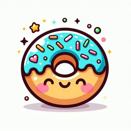 Cute donut with sprinkles and stars. Vector illustration.のイラスト素材
