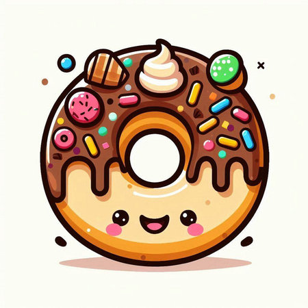 Cute donut with colorful sprinkles, vector cartoon illustration.のイラスト素材