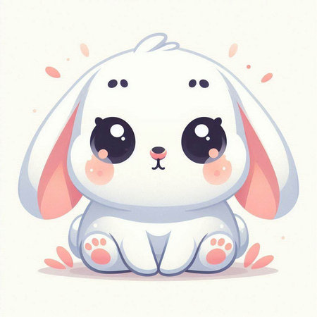 Cute cartoon bunny on white background. Hand drawn vector illustration.のイラスト素材