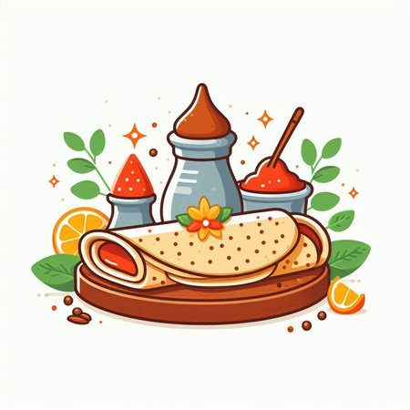 Pancakes and spices. Vector illustration. Isolated on white background.のイラスト素材