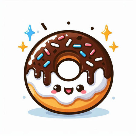 Cute donut with glaze and sprinkles, vector illustrationのイラスト素材