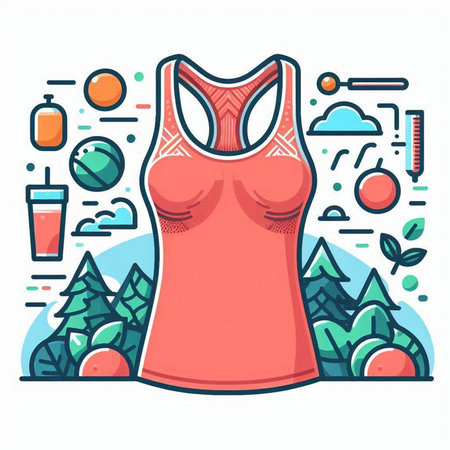 Women's sportswear. Vector illustration in thin line style.のイラスト素材