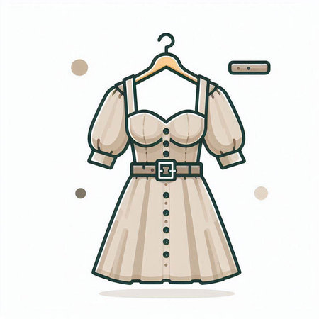 Illustration of a woman's dress on a hanger with clothesのイラスト素材