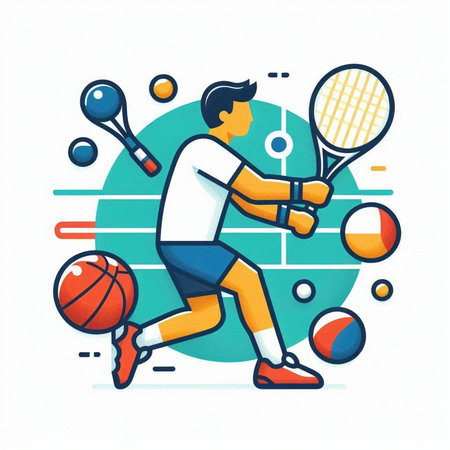 Tennis player with racket and ball. Vector illustration in cartoon styleのイラスト素材