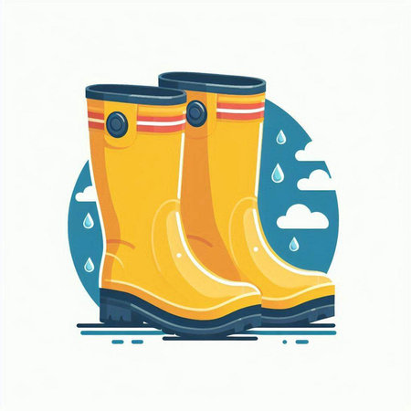 Rubber boots with raindrops. Vector illustration in flat style.のイラスト素材
