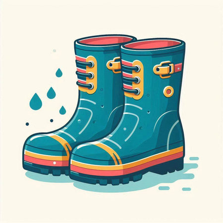 Rubber boots with raindrops. Vector illustration in cartoon style.のイラスト素材