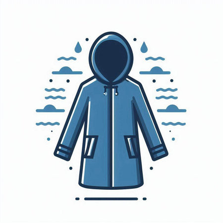 Winter coat with hood. Vector illustration in flat linear style on white background.のイラスト素材