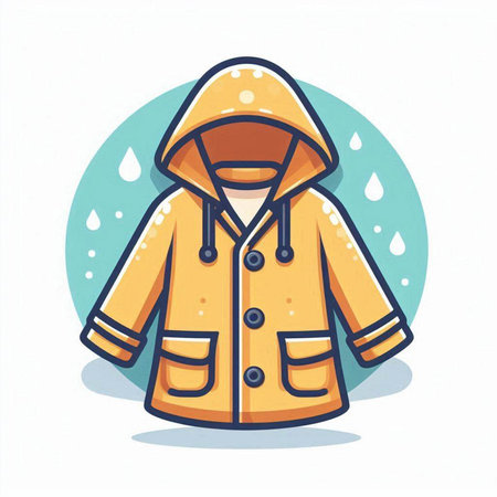 Winter raincoat with hood and raindrops. Vector flat illustration.のイラスト素材