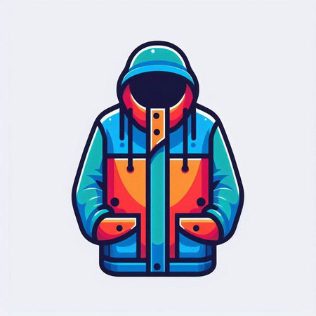 Vector illustration of a snowboarder in a blue jacket with a hood.のイラスト素材