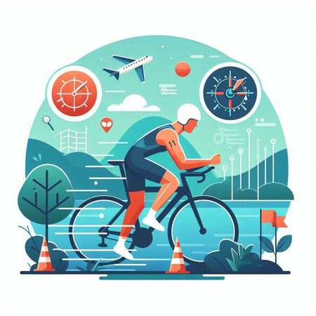 Cyclist in sportswear riding bicycle. Flat vector illustration.のイラスト素材