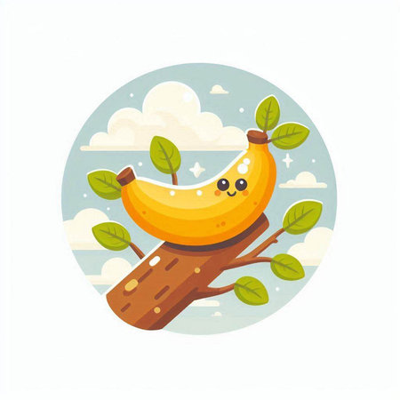 Cute banana character with leaves. Vector illustration in cartoon style.のイラスト素材