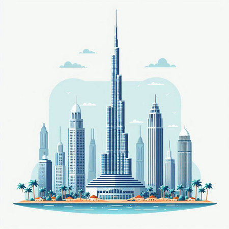 Dubai skyline, United Arab Emirates. Modern skyscrapers. Vector illustration.のイラスト素材