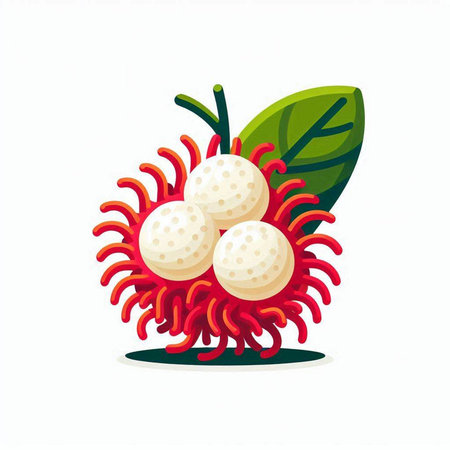 Rambutan fruit with leaves on white background. Vector illustration.のイラスト素材